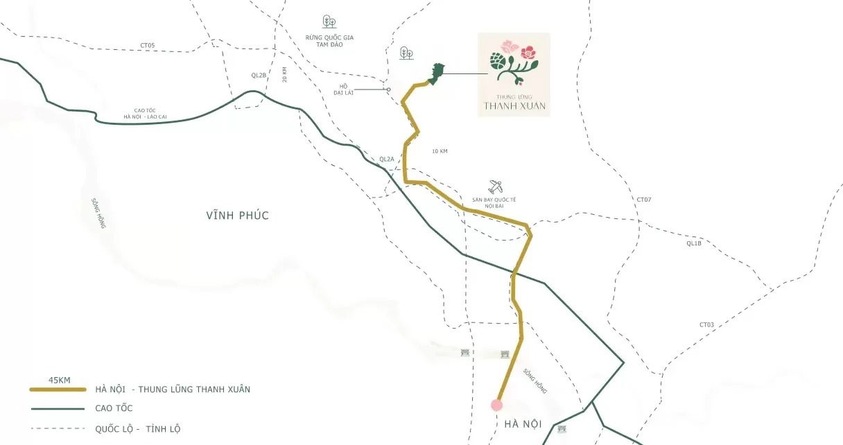 vị trí dự án thung lũng thanh xuân valley vĩnh phúc